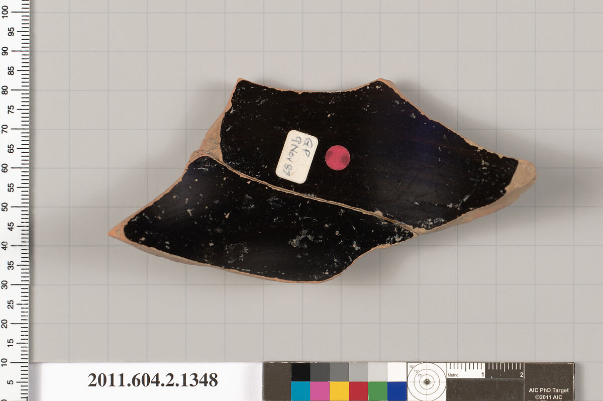 Terracotta fragment of a skyphos (deep drinking cup), Terracotta, Greek, Attic