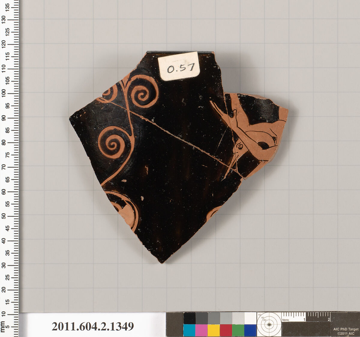 Terracotta fragment of a skyphos (deep drinking cup), Terracotta, Greek, Attic 