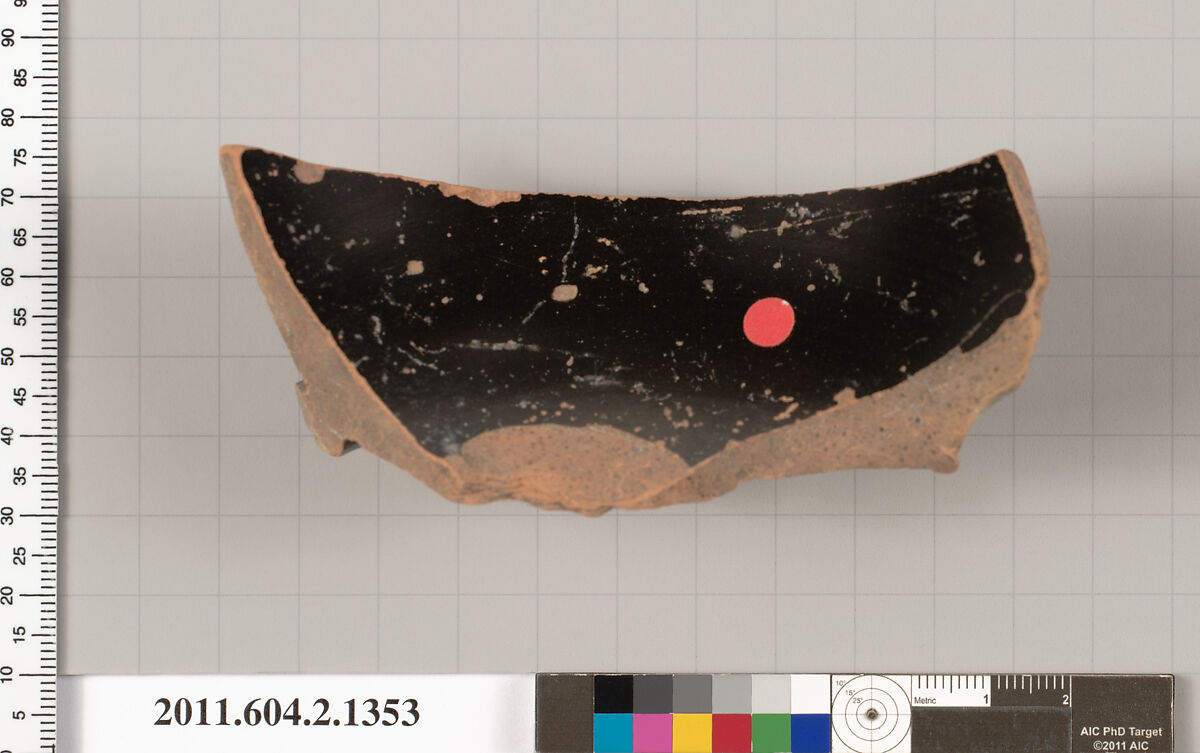 Terracotta fragment of a skyphos (deep drinking cup), Terracotta, Greek, Attic