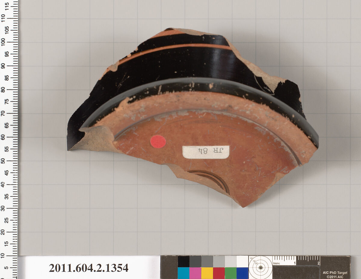 Terracotta fragment of a skyphos (deep drinking cup), Terracotta, Greek, Attic 
