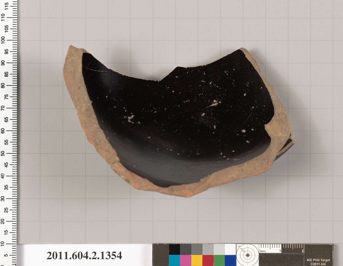 Terracotta fragment of a skyphos (deep drinking cup), Terracotta, Greek, Attic