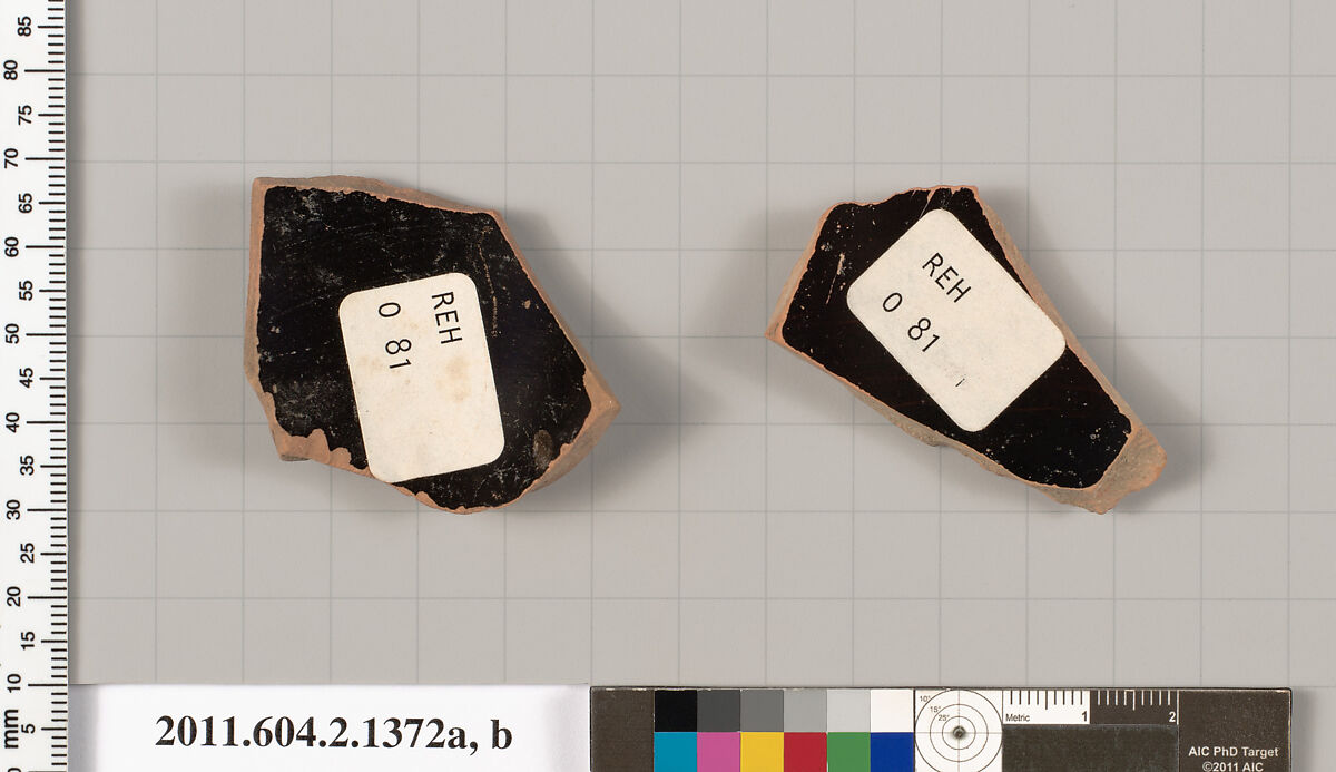 Terracotta fragments of skyphoi (deep drinking cups), Terracotta, Greek, Attic