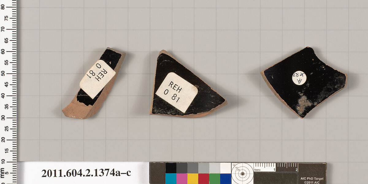 Terracotta fragments of skyphoi (deep drinking cups), Terracotta, Greek, Attic