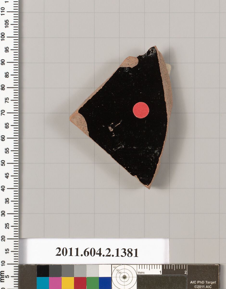 Terracotta fragment of a skyphos (deep drinking cup), Terracotta, Greek, Attic