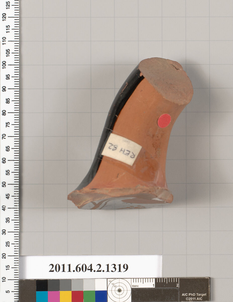 Terracotta fragment of a skyphos (deep drinking cup), Terracotta, Greek, Attic