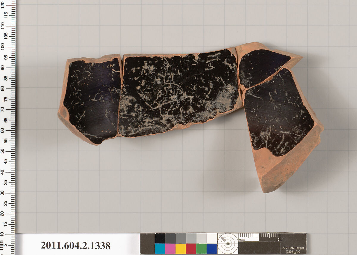 Terracotta fragment of a skyphos (deep drinking cup), Terracotta, Greek, Attic