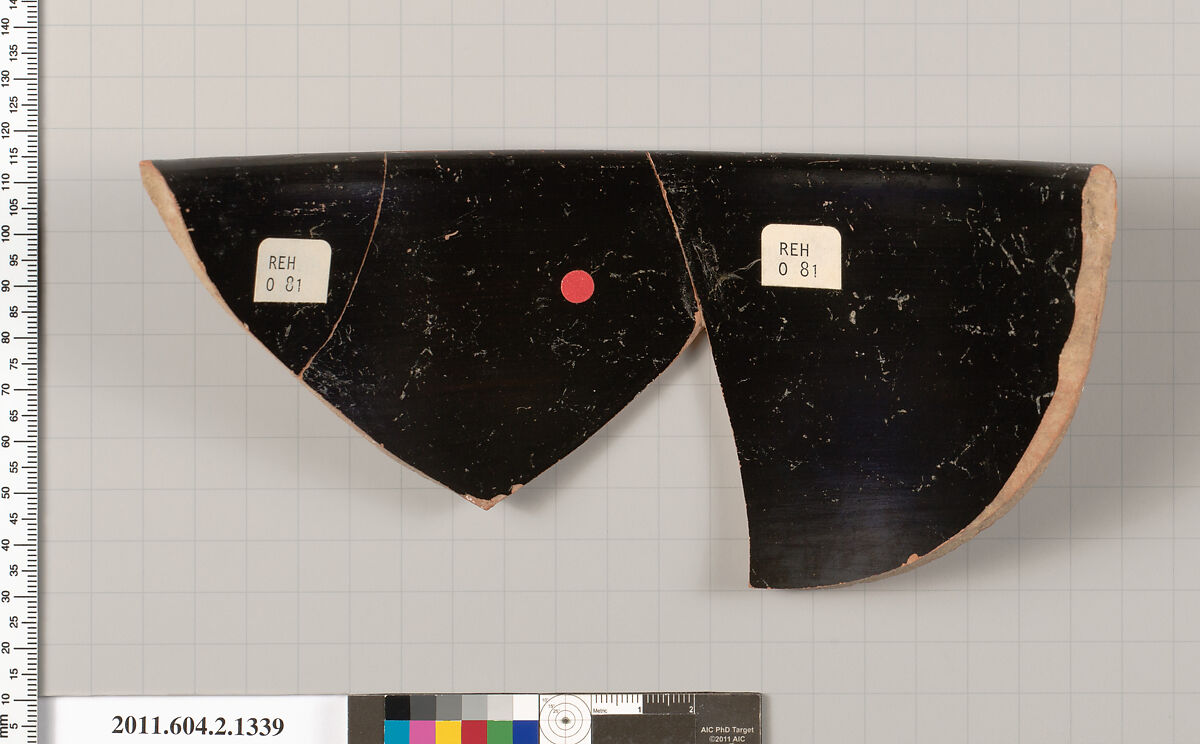 Terracotta fragment of a skyphos (deep drinking cup), Terracotta, Greek, Attic