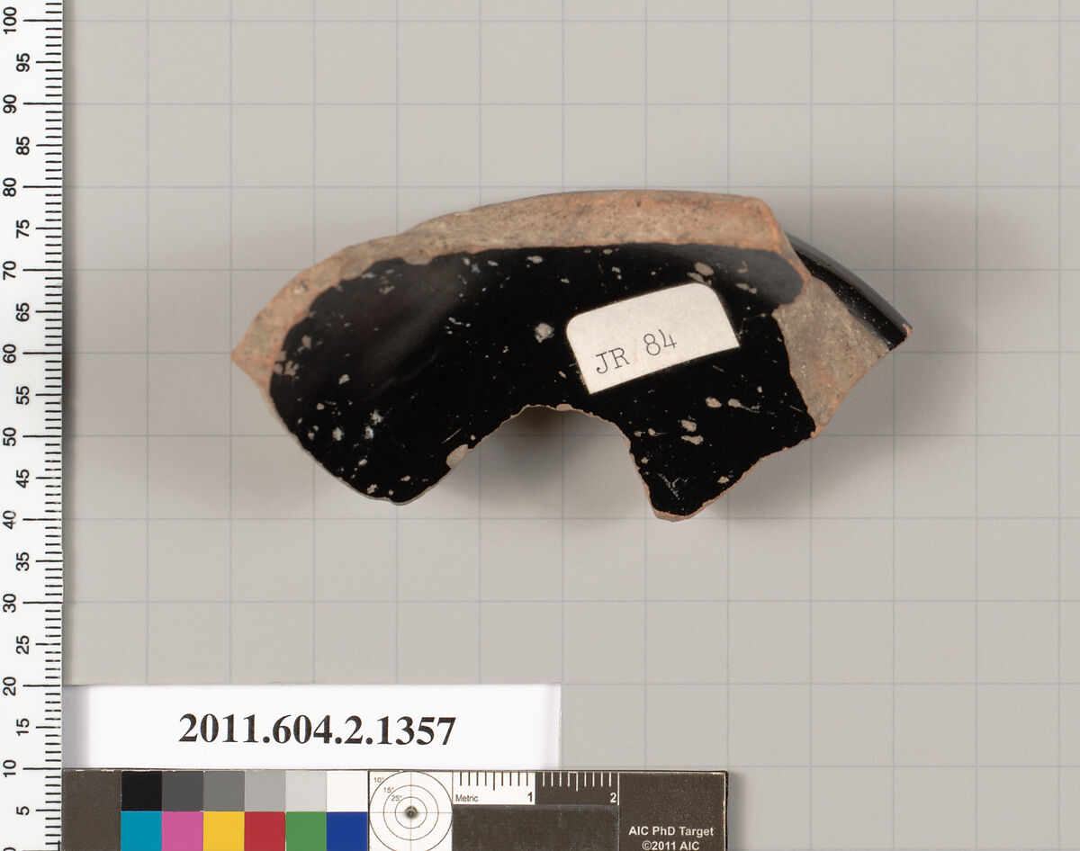 Terracotta fragment of a skyphos (deep drinking cup), Terracotta, Greek, Attic