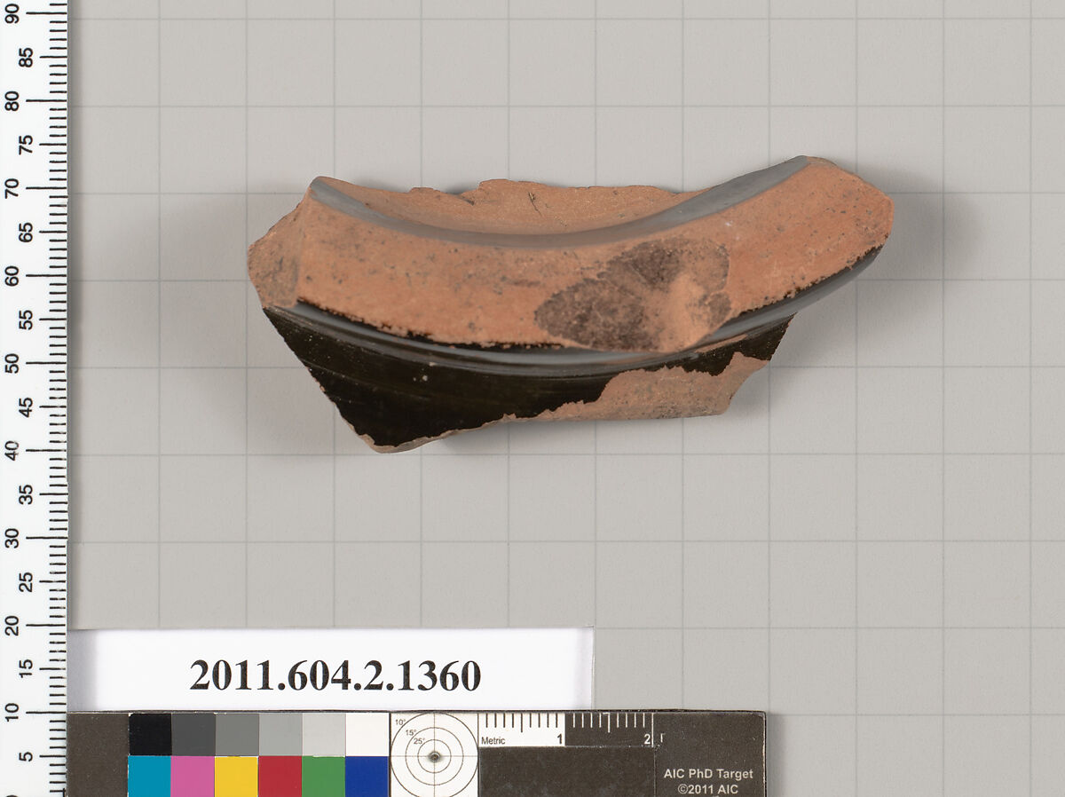 Terracotta fragment of a skyphos (deep drinking cup), Terracotta, Greek, Attic 