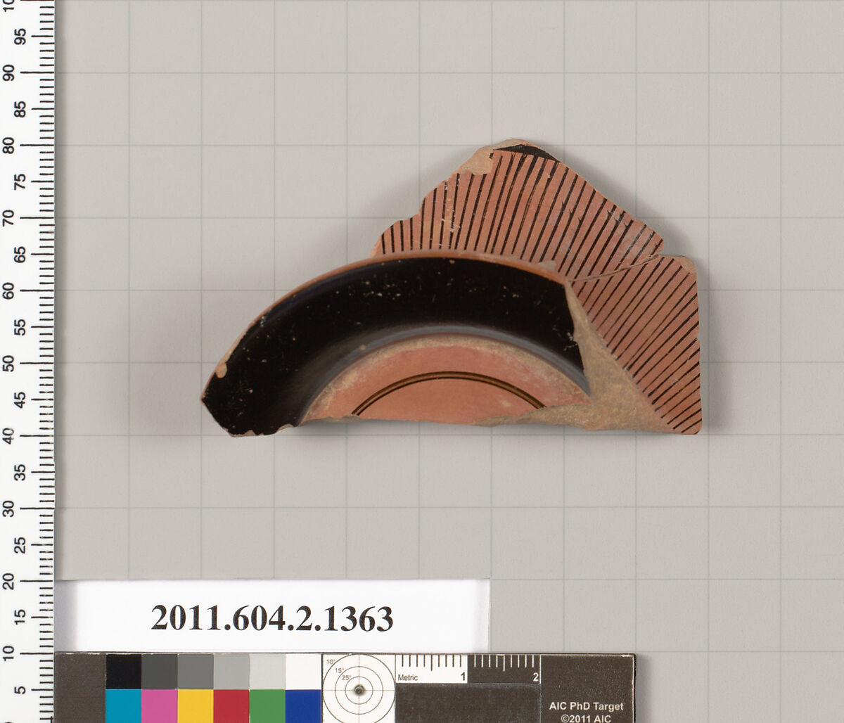 Terracotta fragment of a skyphos (deep drinking cup), Terracotta, Greek, Attic 