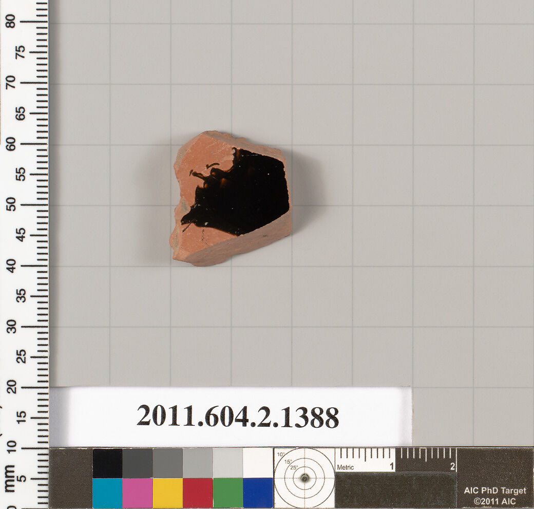 Terracotta fragment of a skyphos (deep drinking cup), Terracotta, Greek, Attic 