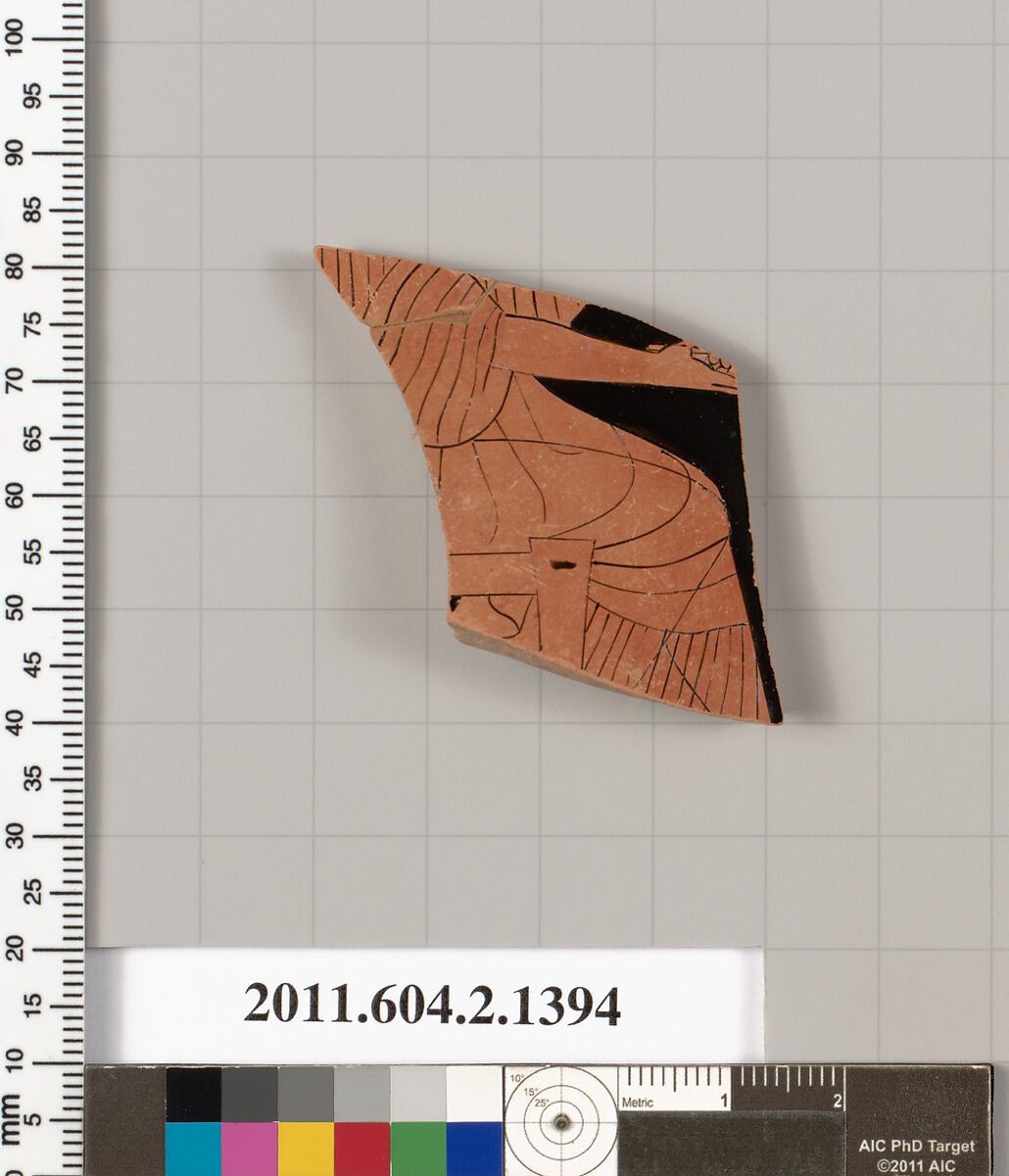 Terracotta fragment of a skyphos (deep drinking cup), Terracotta, Greek, Attic 