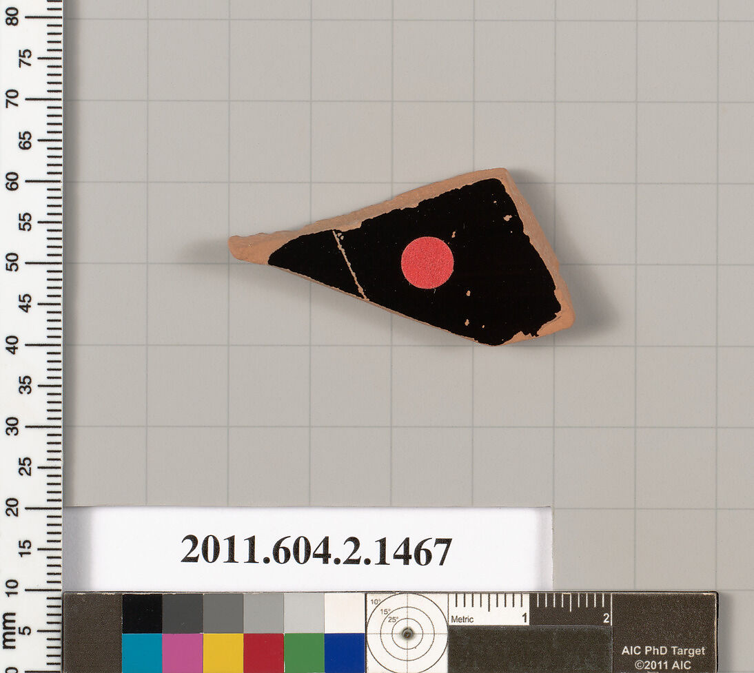Terracotta fragment of a skyphos (deep drinking cup), Terracotta, Greek, Attic