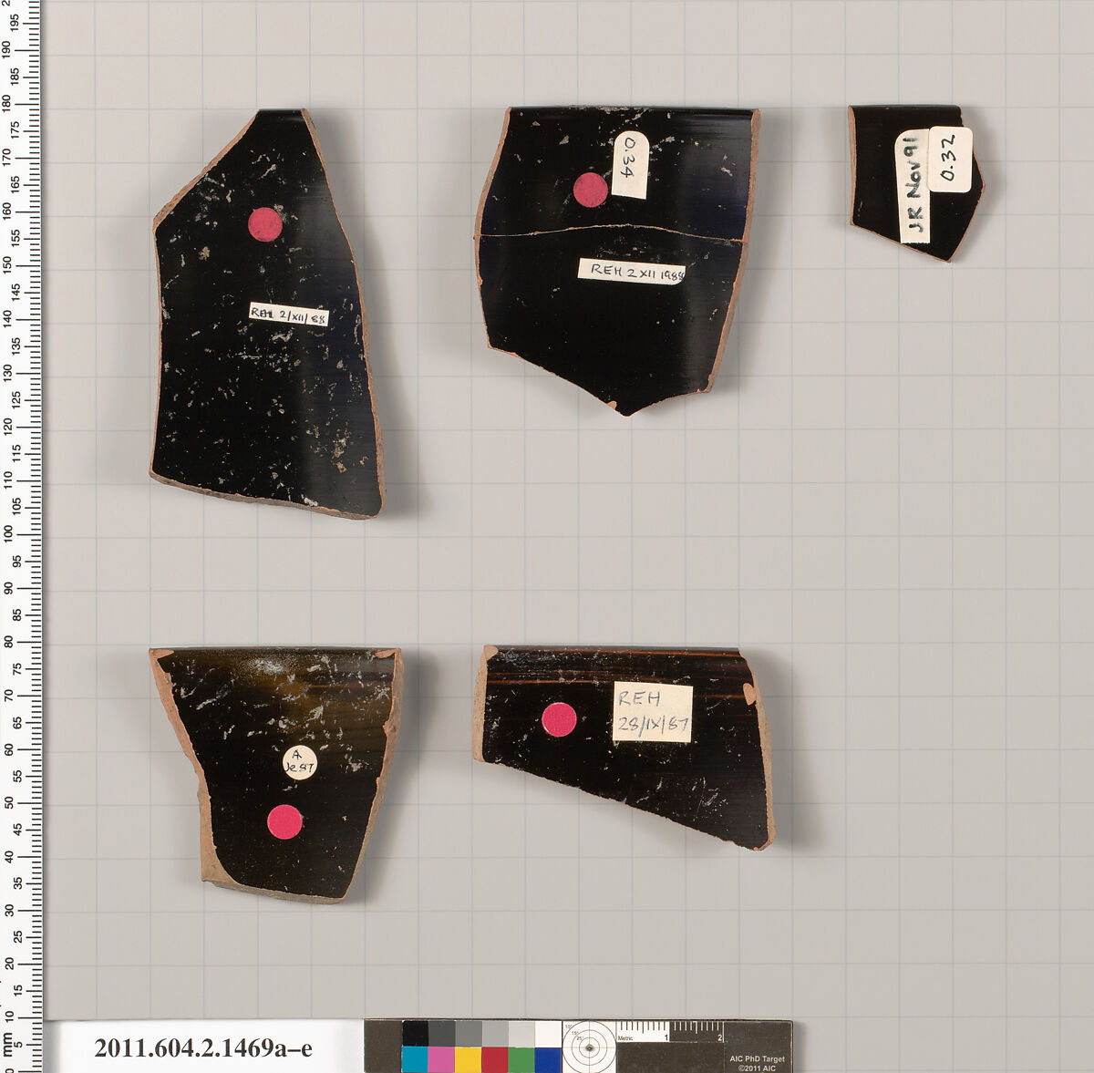 Terracotta rim fragments of a skyphos (deep drinking cup), Terracotta, Greek, Attic