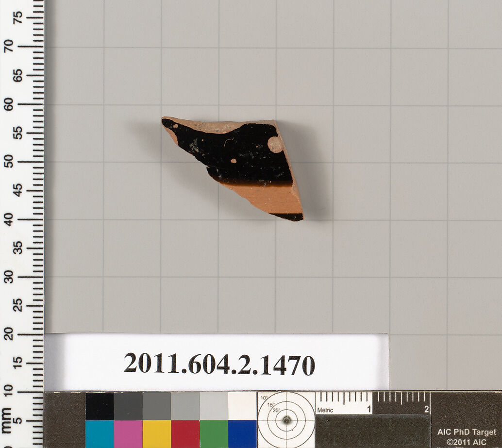 Terracotta fragment of a skyphos (deep drinking cup), Terracotta, Greek, Attic 