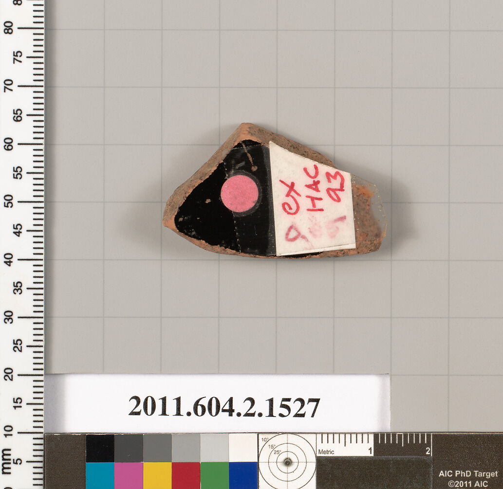 Terracotta fragment of a skyphos (deep drinking cup), Terracotta, Greek, Attic