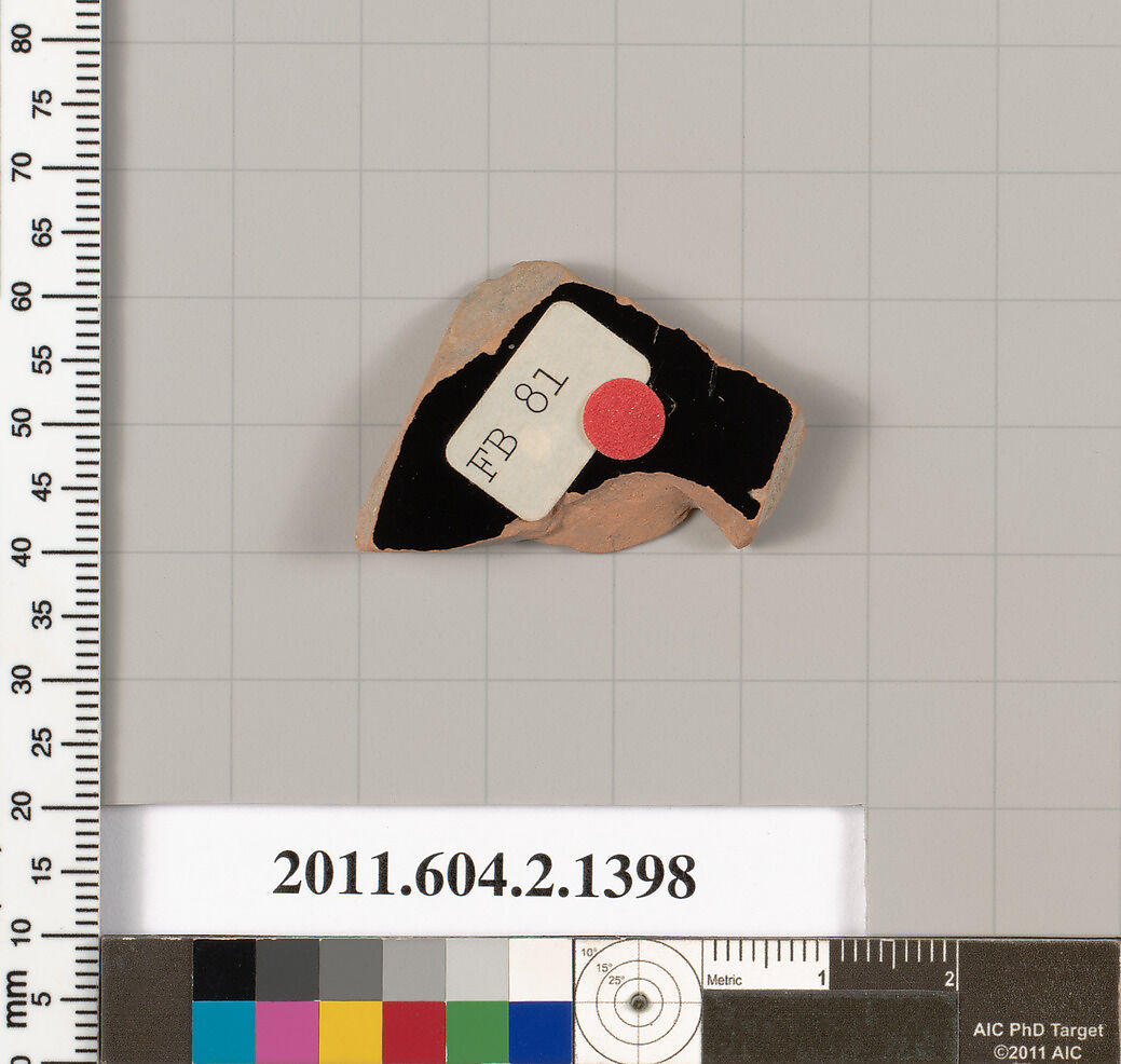 Terracotta fragment of a skyphos (deep drinking cup), Terracotta, Greek, Attic