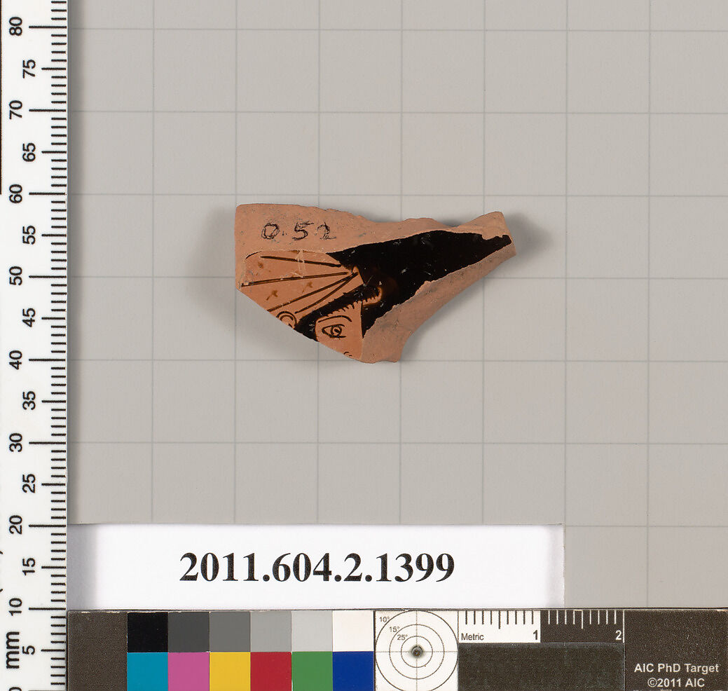 Terracotta fragment of a skyphos (deep drinking cup), Terracotta, Greek, Attic 