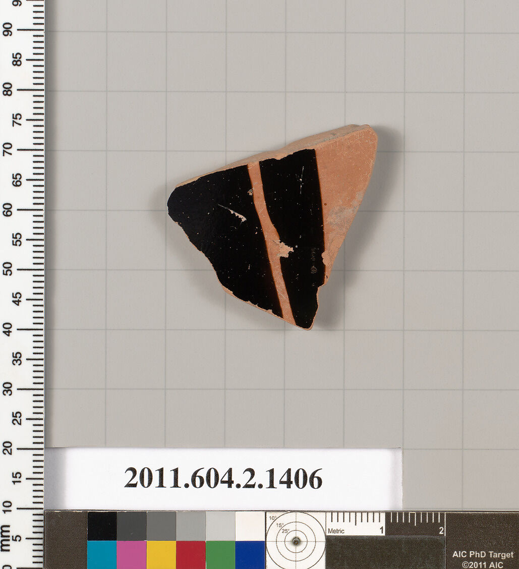 Terracotta fragment of a skyphos (deep drinking cup), Terracotta, Greek, Attic 