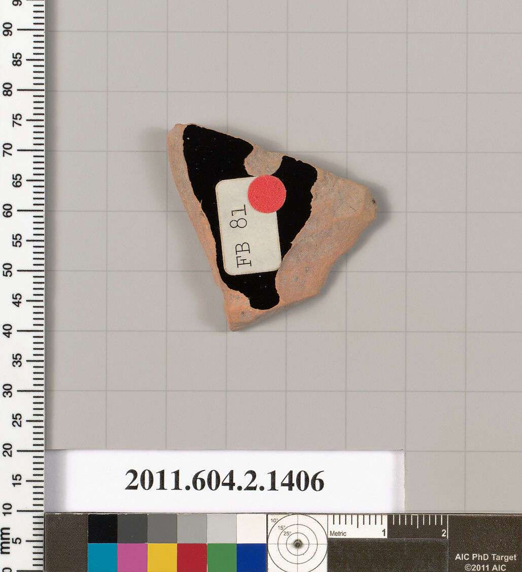 Terracotta fragment of a skyphos (deep drinking cup), Terracotta, Greek, Attic
