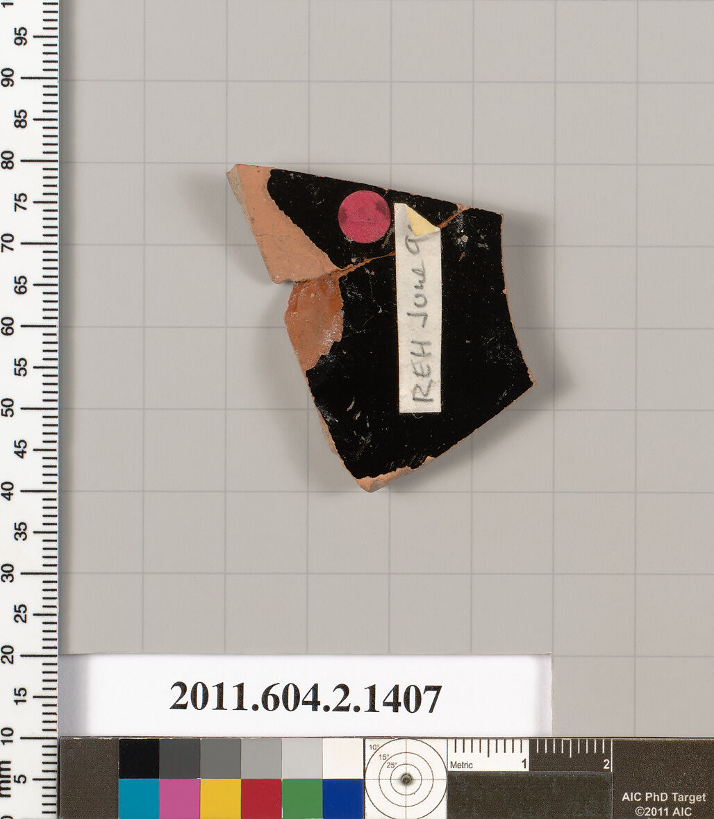 Terracotta fragment of a skyphos (deep drinking cup), Terracotta, Greek, Attic