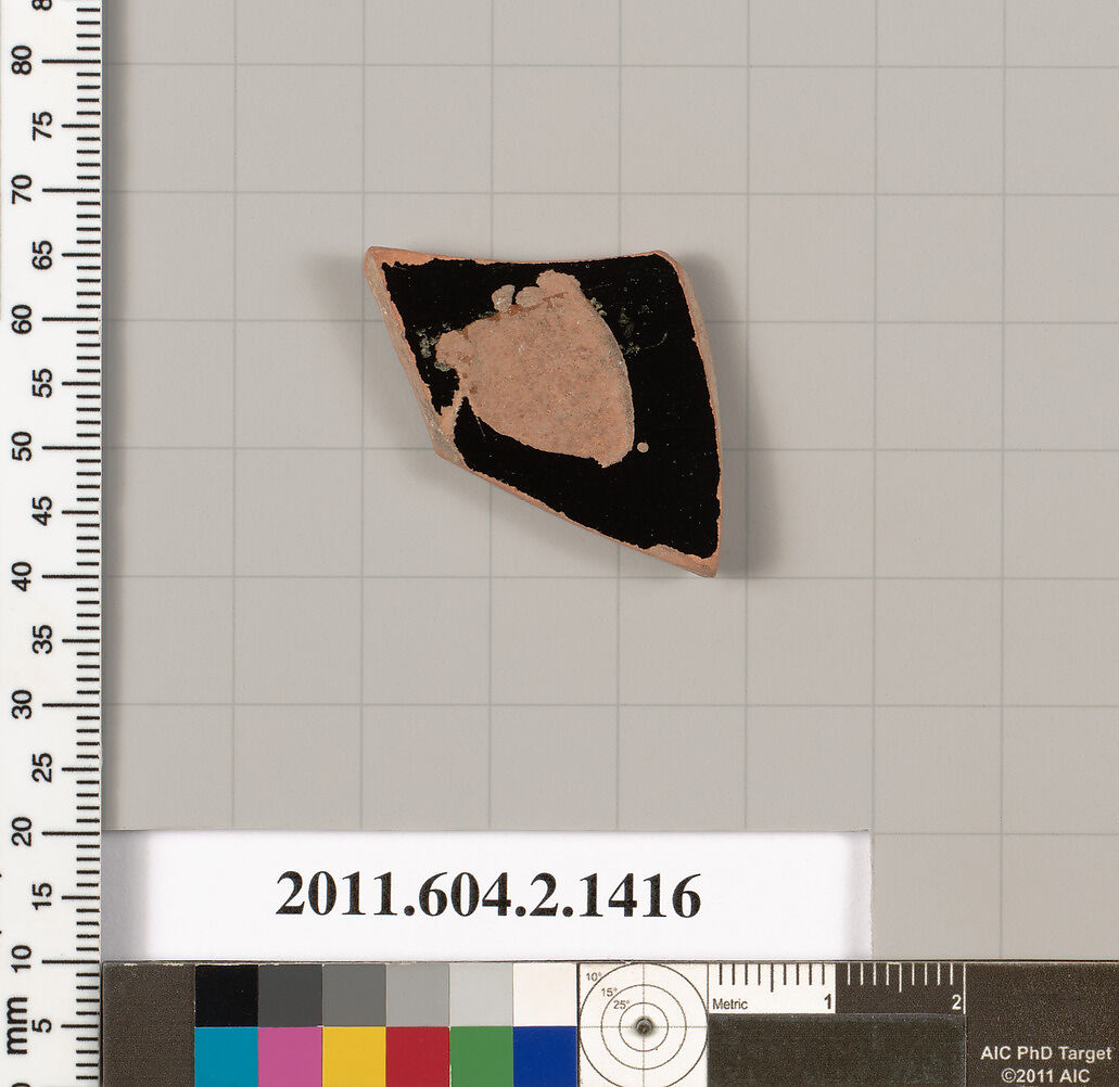 Terracotta fragment of a skyphos (deep drinking cup), Terracotta, Greek, Attic
