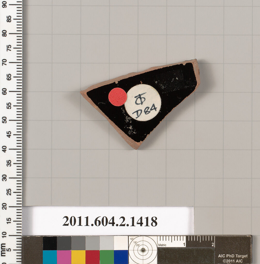 Terracotta fragment of a skyphos (deep drinking cup), Terracotta, Greek, Attic