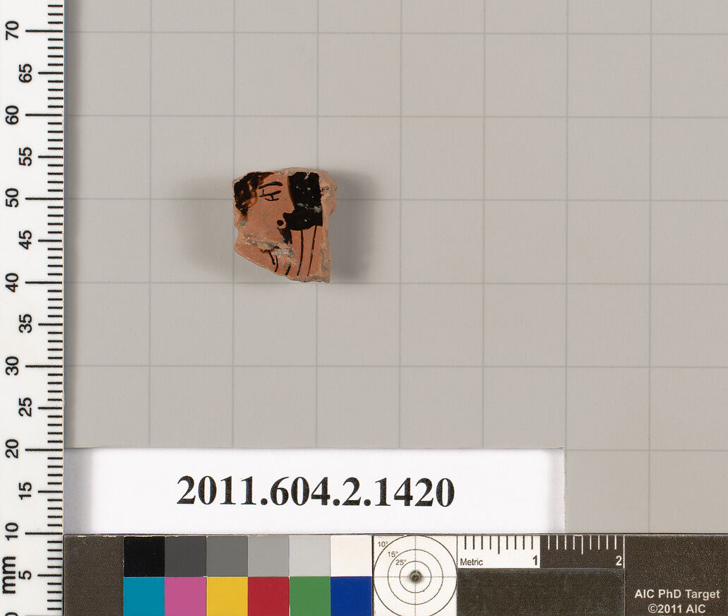 Terracotta fragment of a skyphos (deep drinking cup)?, Terracotta, Greek, Attic 
