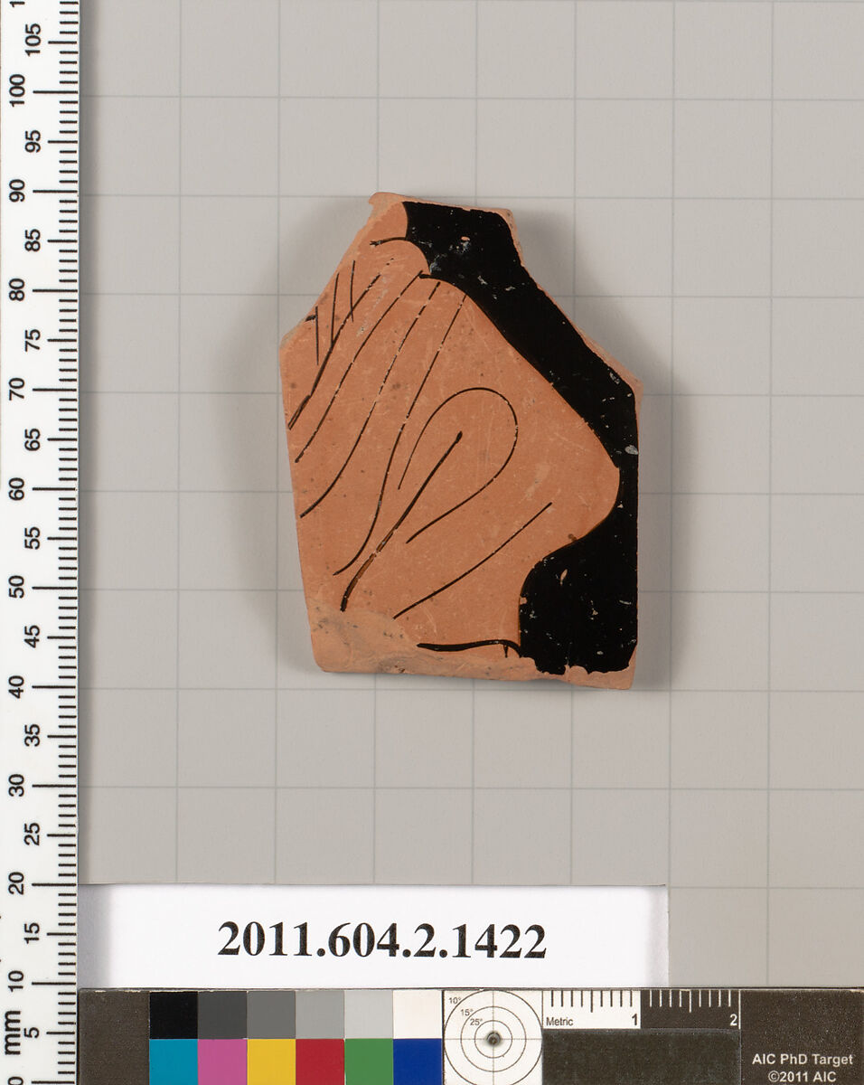 Terracotta fragment of a skyphos (deep drinking cup), Terracotta, Greek, Attic 