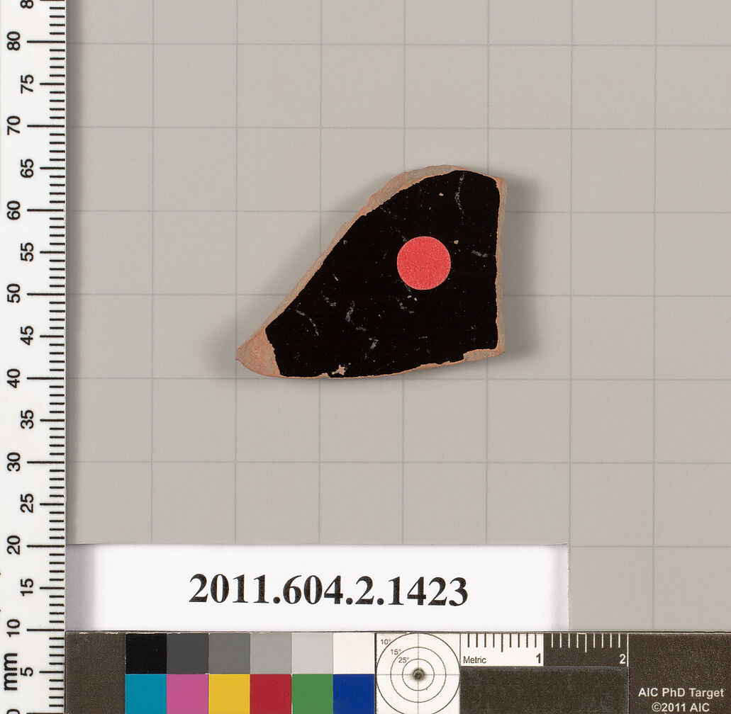 Terracotta fragment of a skyphos (deep drinking cup), Terracotta, Greek, Attic