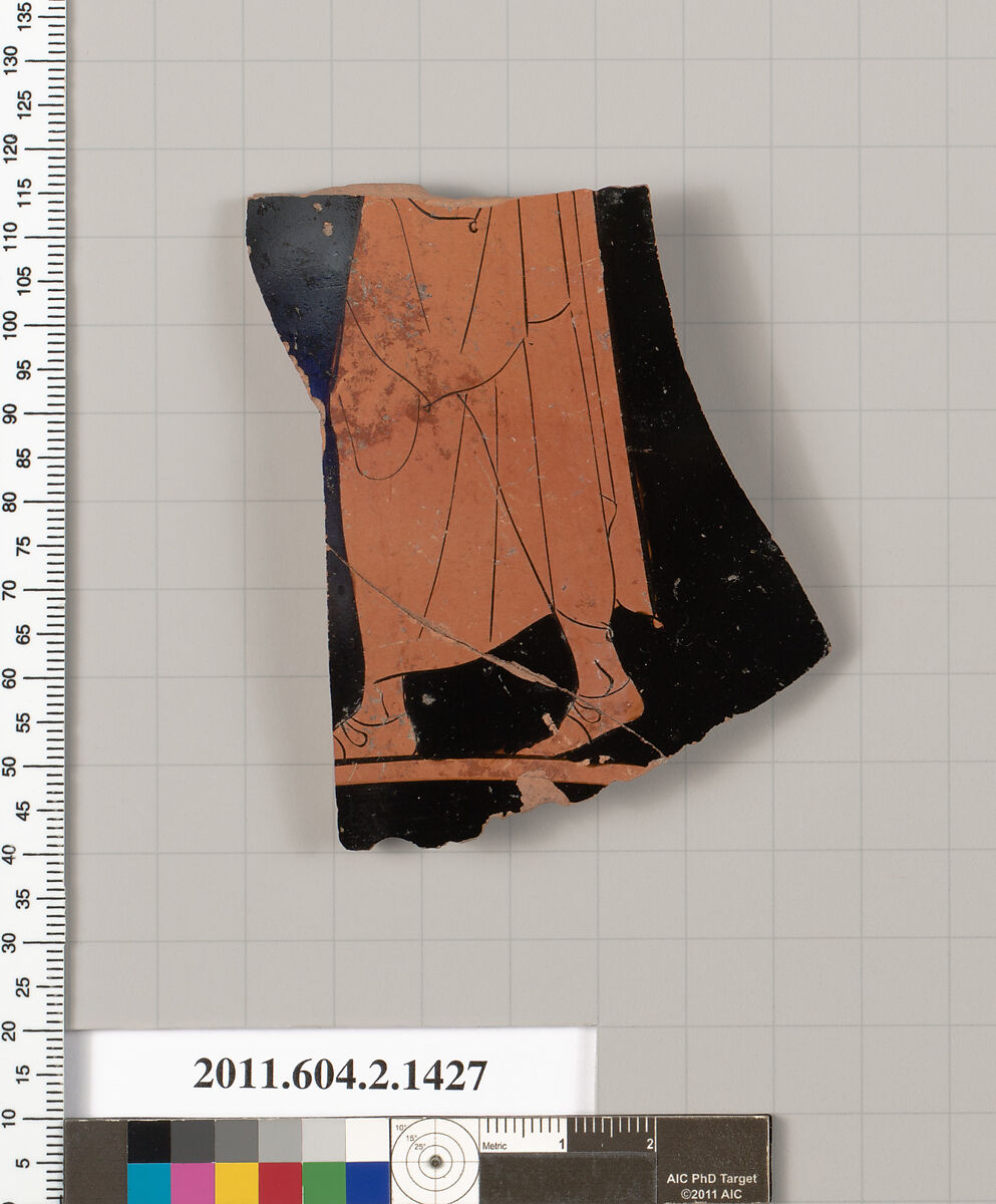 Terracotta fragment of a skyphos (deep drinking cup), Terracotta, Greek, Attic 