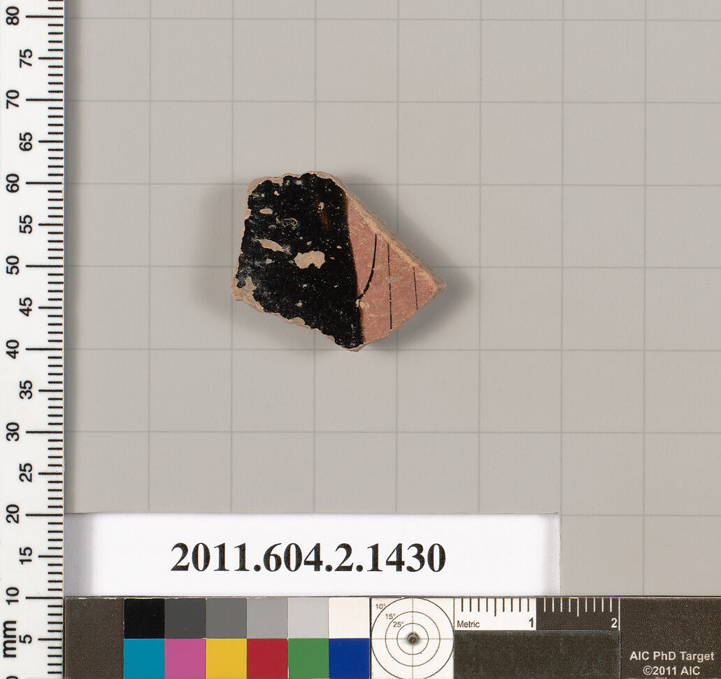 Terracotta fragment of a skyphos (deep drinking cup), Terracotta, Greek, Attic 