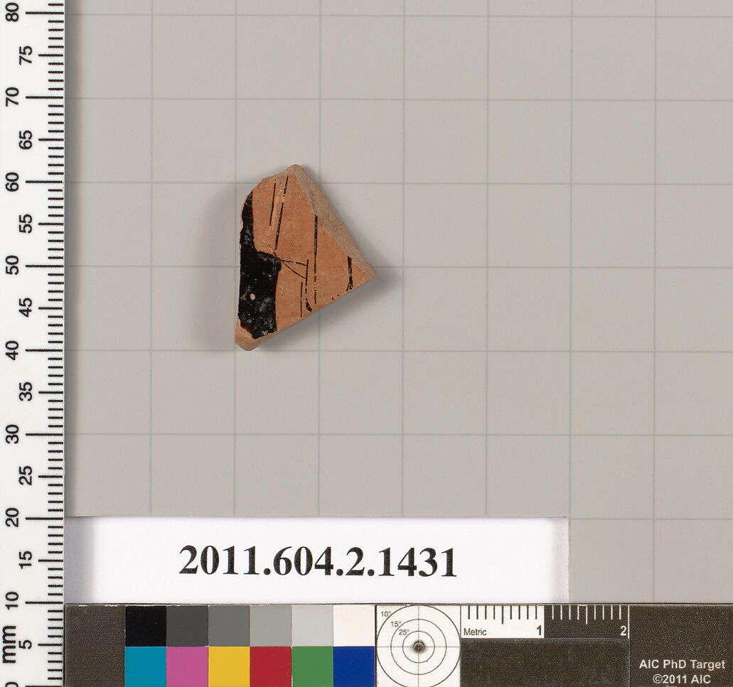 Terracotta fragment of a skyphos (deep drinking cup), Terracotta, Greek, Attic 