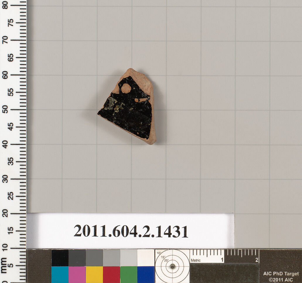Terracotta fragment of a skyphos (deep drinking cup), Terracotta, Greek, Attic