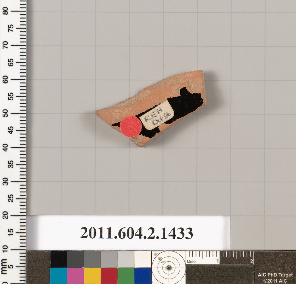 Terracotta fragment of a skyphos (deep drinking cup), Terracotta, Greek, Attic