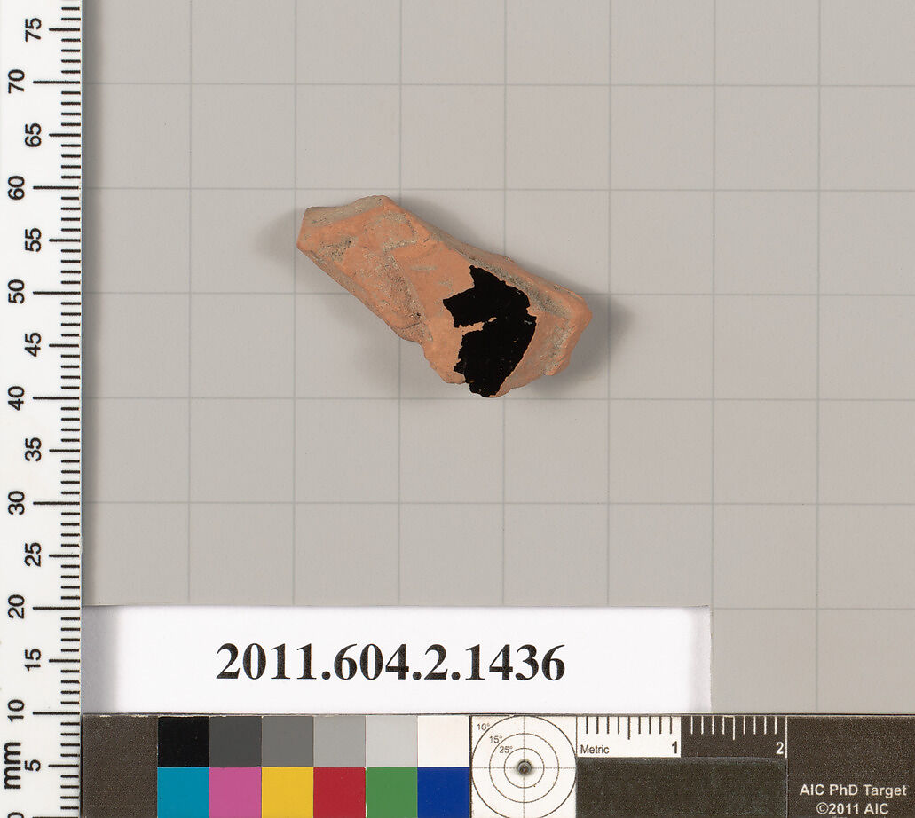 Terracotta fragment of a skyphos (deep drinking cup), Terracotta, Greek, Attic