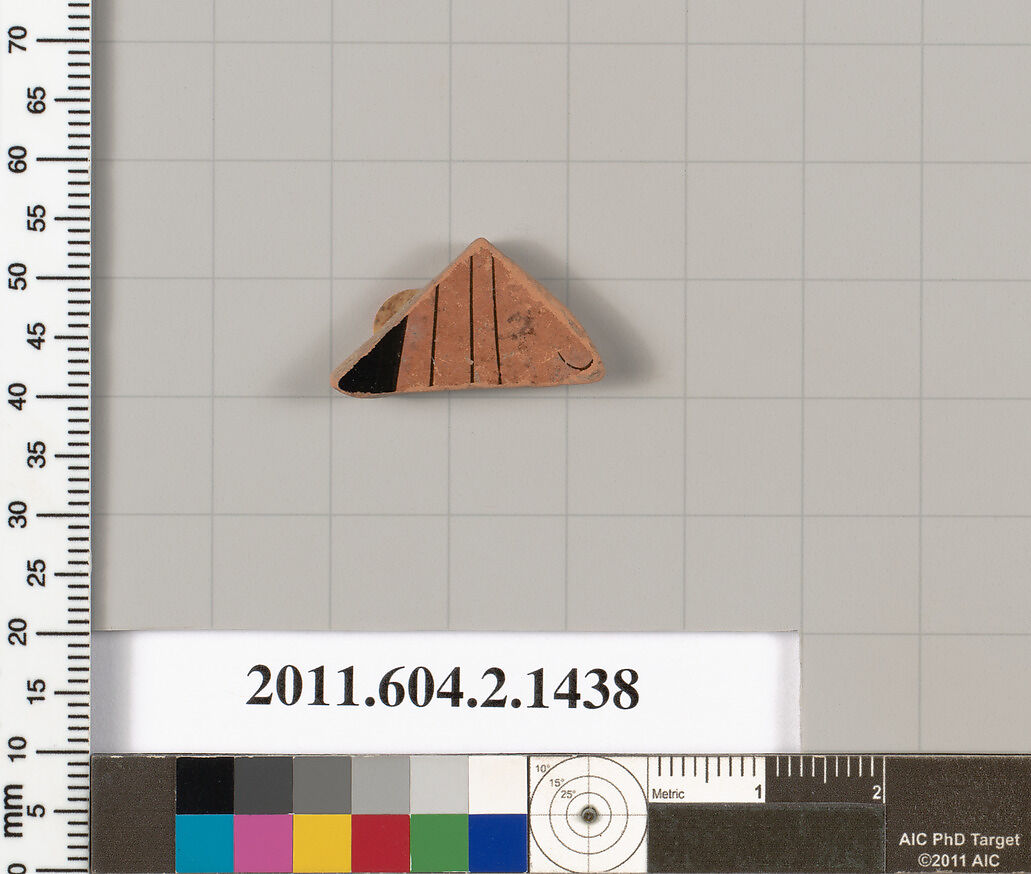 Terracotta fragment of a skyphos (deep drinking cup), Terracotta, Greek, Attic 