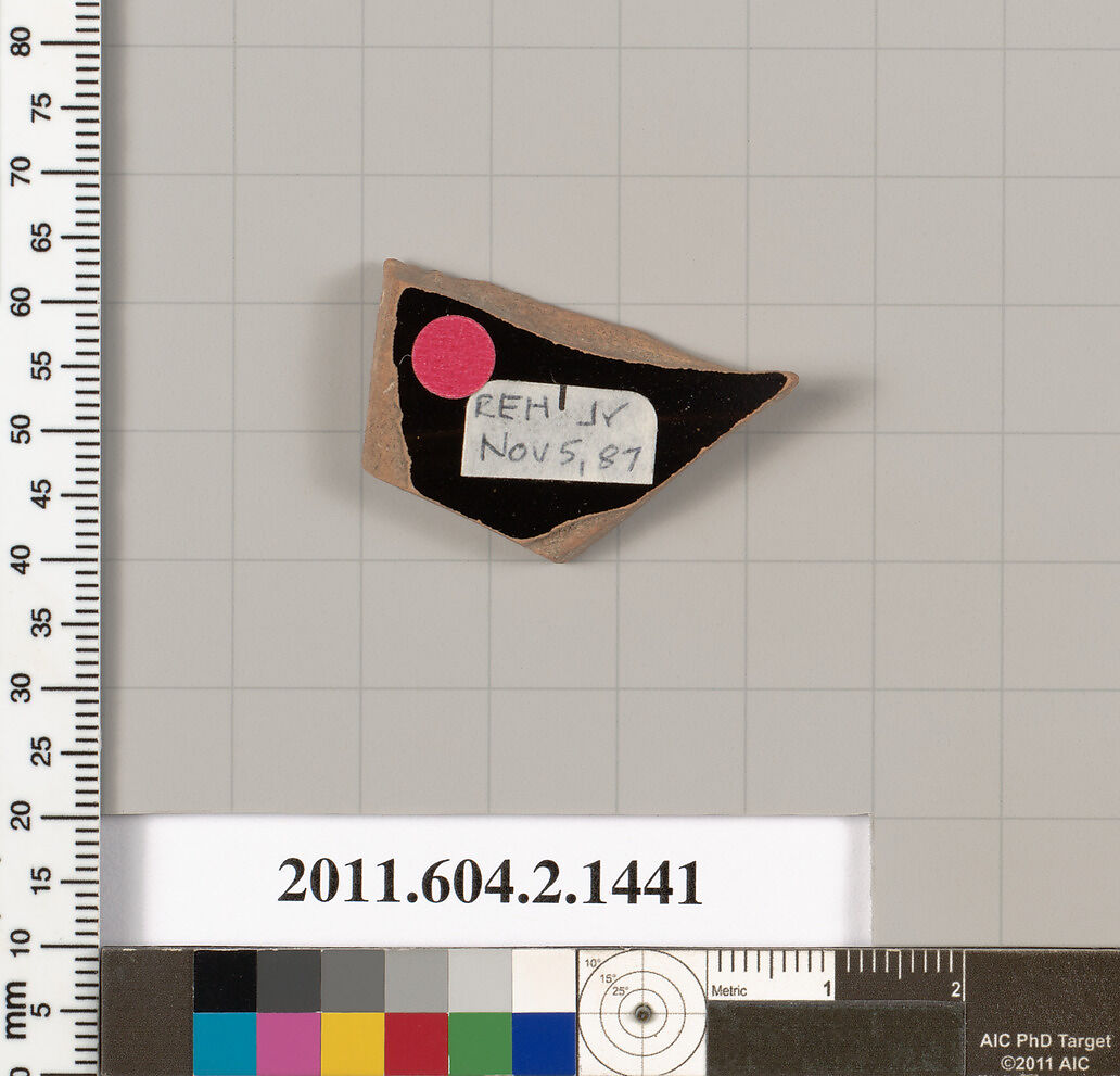 Terracotta fragment of a skyphos (deep drinking cup), Terracotta, Greek, Attic