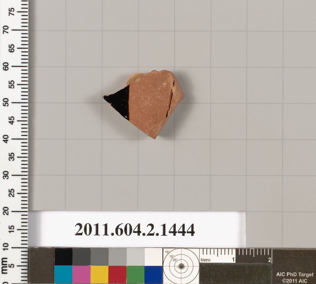 Terracotta fragment of a skyphos (deep drinking cup), Terracotta, Greek, Attic 