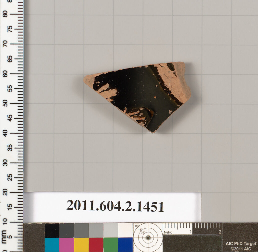 Terracotta fragment of a skyphos (deep drinking cup), Terracotta, Greek, Attic 