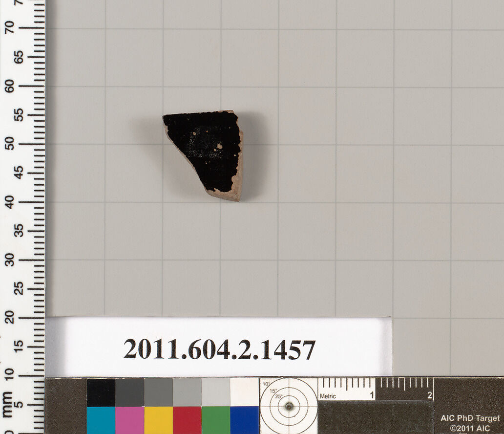 Terracotta fragment of a skyphos (deep drinking cup), Terracotta, Greek, Attic
