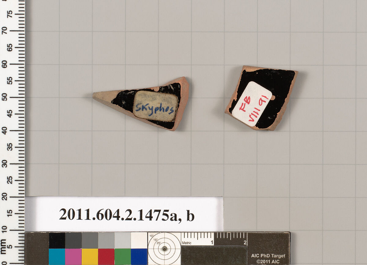 Terracotta fragments of skyphoi (deep drinking cups), Terracotta, Greek, Attic