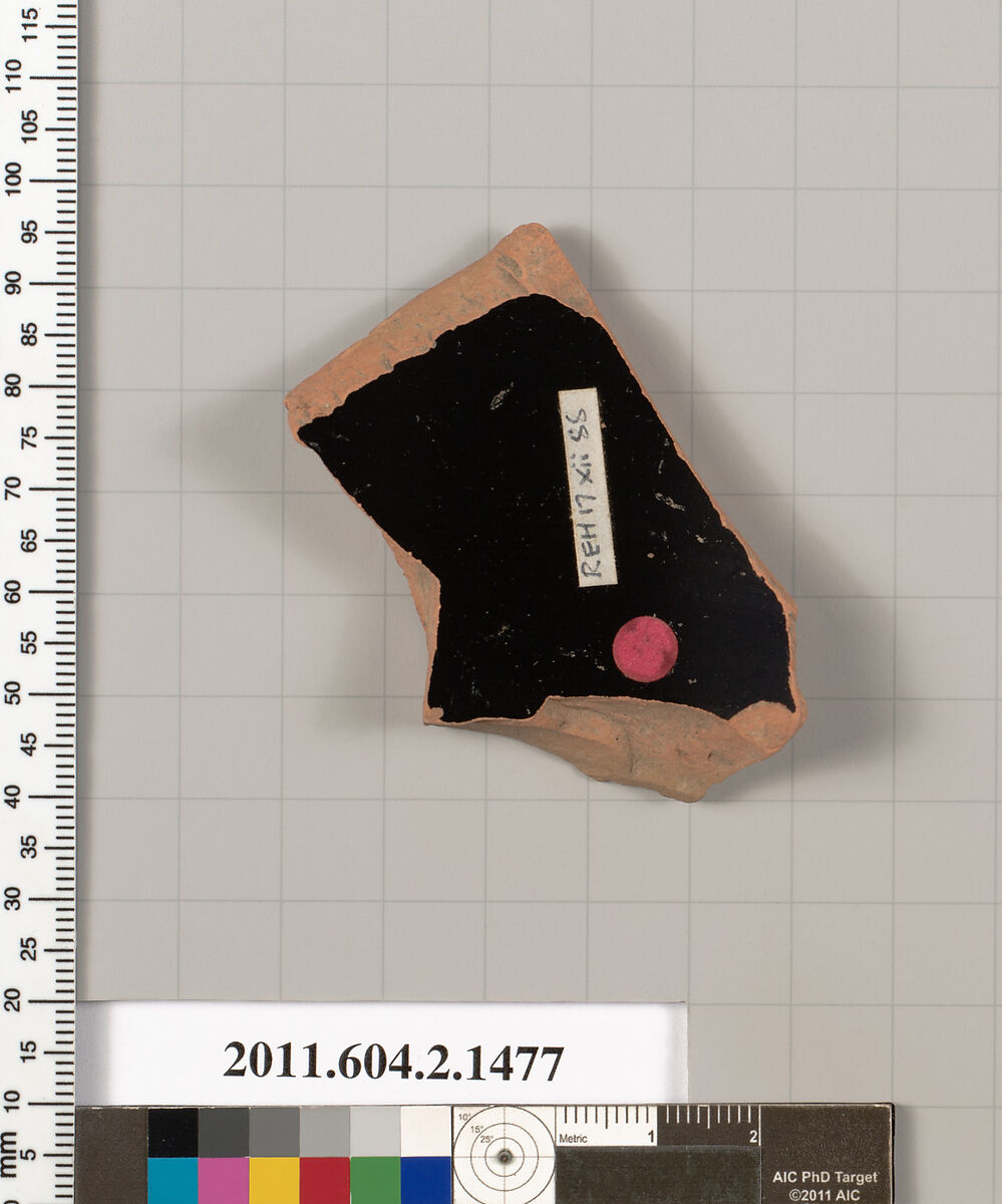 Terracotta fragment of a skyphos (deep drinking cup), Terracotta, Greek, Attic