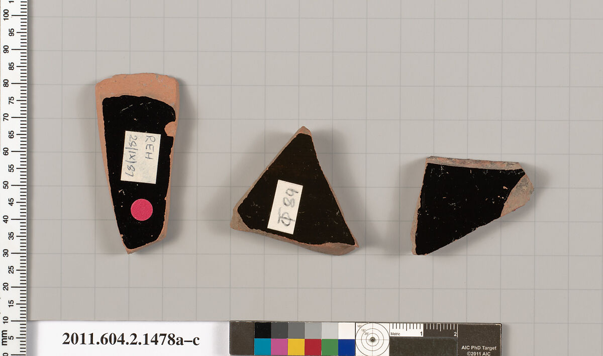 Terracotta fragments of skyphoi (deep drinking cups), Terracotta, Greek, Attic