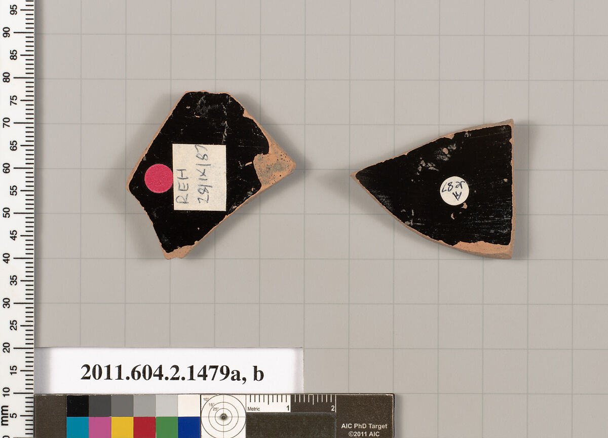 Terracotta fragments of skyphoi (deep drinking cups), Terracotta, Greek, Attic