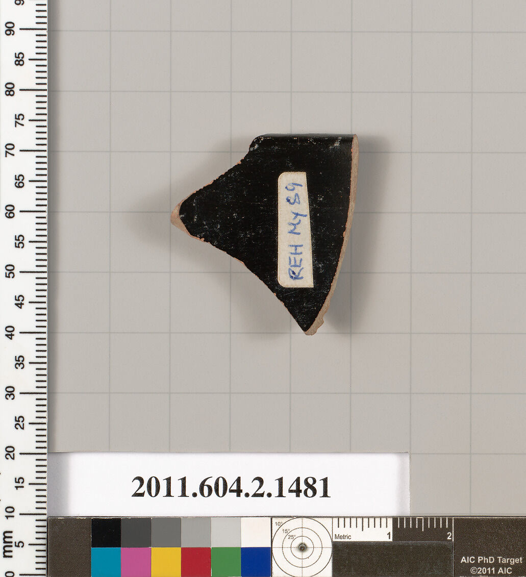 Terracotta fragment of a skyphos (deep drinking cup), Terracotta, Greek, Attic