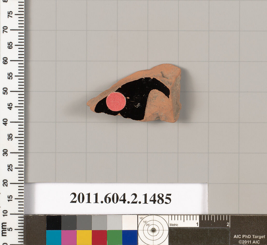 Terracotta fragment of a skyphos (deep drinking cup), Terracotta, Greek, Attic