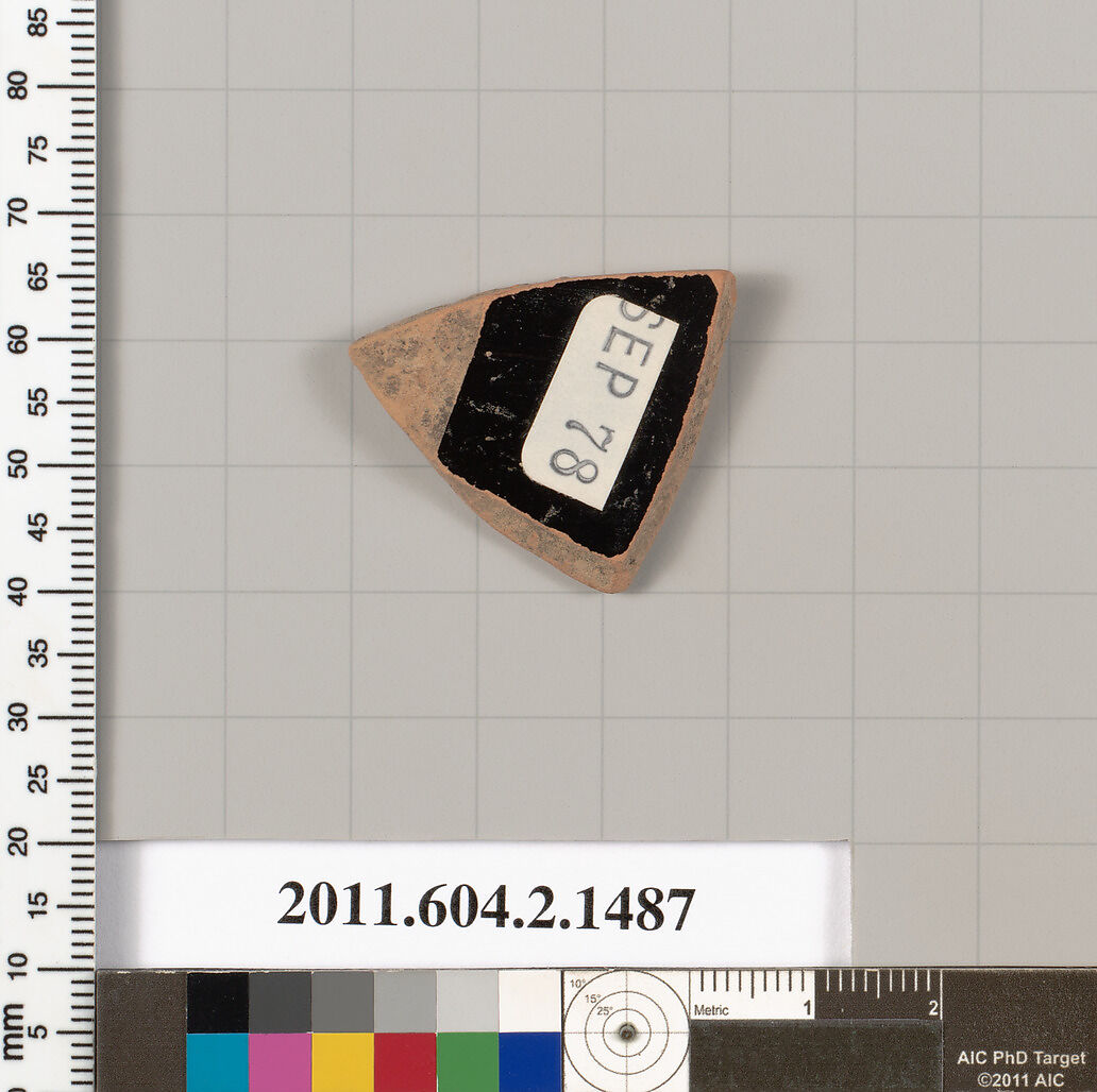 Terracotta fragment of a skyphos (deep drinking cup), Terracotta, Greek, Attic
