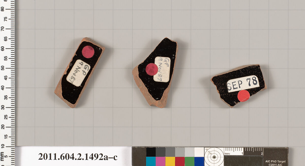 Terracotta fragments of skyphoi (deep drinking cups), Terracotta, Greek, Attic