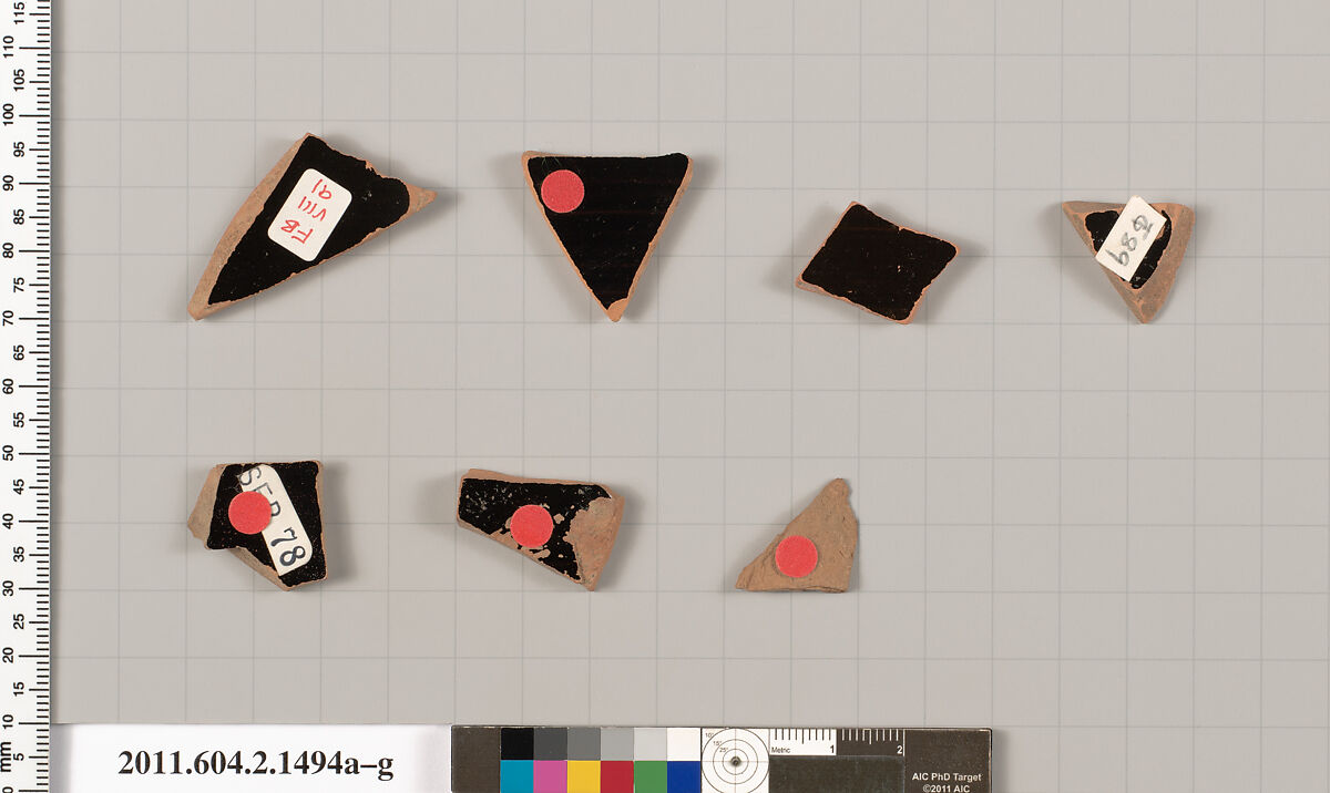 Terracotta fragments of skyphoi (deep drinking cups), Terracotta, Greek, Attic